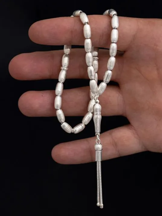 Gümüş Tespih Çizgili Büyük Boy 22gr