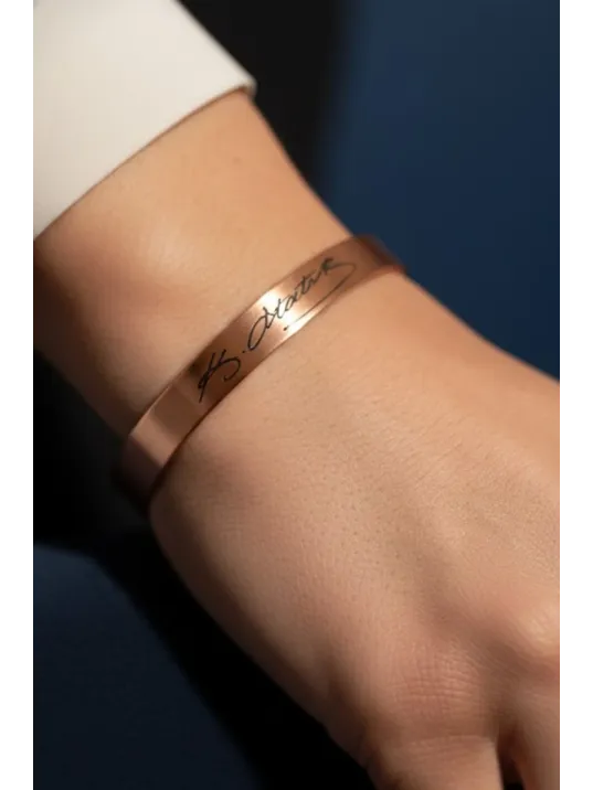 Erkek Kadın Bakır Bileklik - Model 2 Mustafa Kemal Atatürk İmzalı Bakır Bilezik