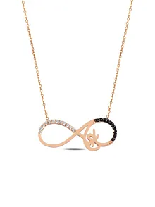 Zirkon Taşlı Rose Aşk Yazılı Model 2 Sonsuzluk Kadın Gümüş Kolye GKLASKSNSZ2-ROS