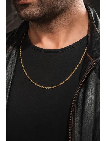 Altın Rengi Burma Halat Çelik Erkek Kolye Zincir İnce Model
