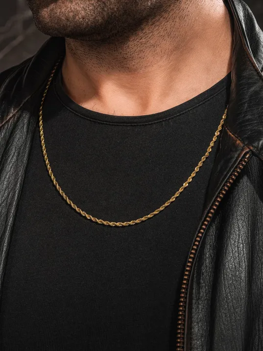 Altın Rengi Burma Halat Çelik Erkek Kolye Zincir İnce Model