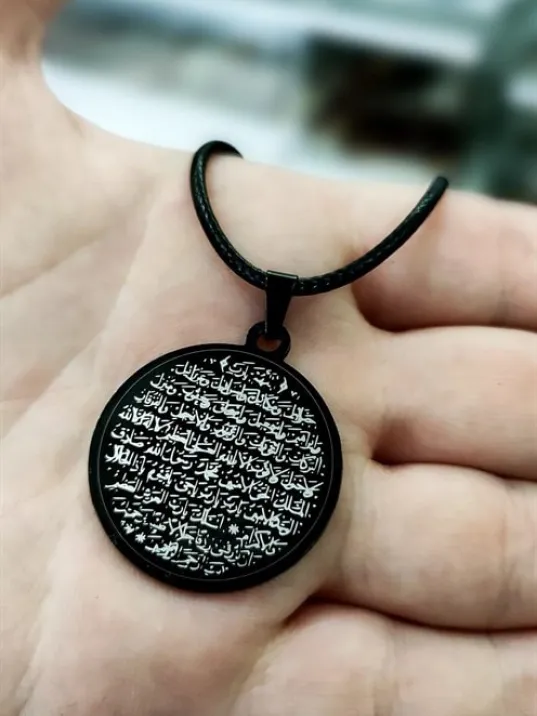 Bereket Duası Karınca Duası Bayan Erkek Siyah Çelik Kolye Deri CKLKARINCA1-SYH