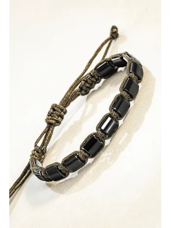 Erkek Kadın Doğal Taş Bileklik - Siyah Hematit Doğal Taşlı Makrome Model 3 Unisex Bileklik