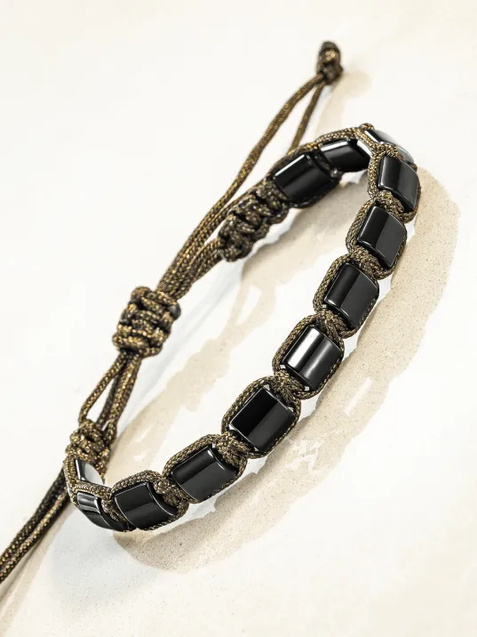 Erkek Kadın Doğal Taş Bileklik - Siyah Hematit Doğal Taşlı Makrome Model 3 Unisex Bileklik