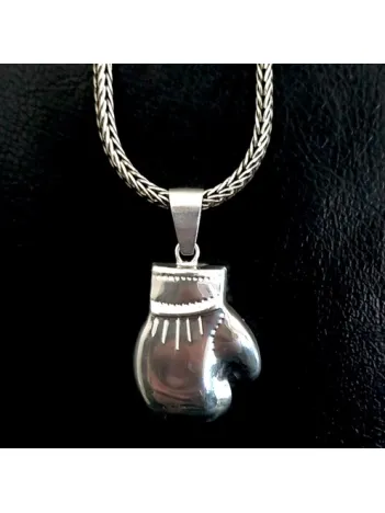 Büyük Boy Boks Eldiveni Gümüş Erkek Kolye Zincir