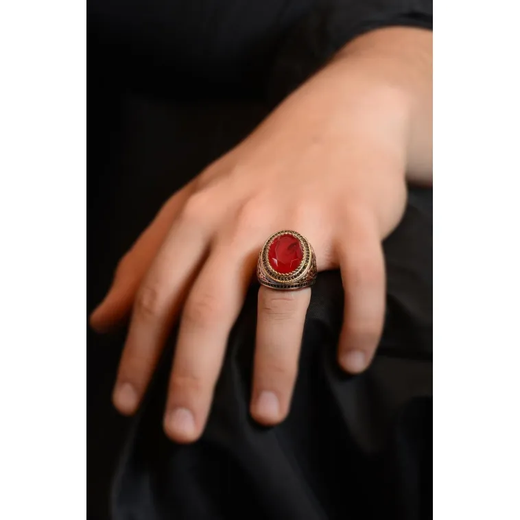 Yakut Garnet Taşlı Yanı Selçuklu Kartalı Model Erkek Gümüş Yüzük Yakut Garnet Taşlı Yanı Selçuklu Kartalı Model Erkek Gümüş Yüzük