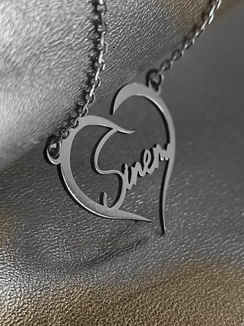 Kişiye Özel Kalp İçinde İmza İsim Yazılan Bayan Gümüş Kolye Zincir GKLGMSISIMY