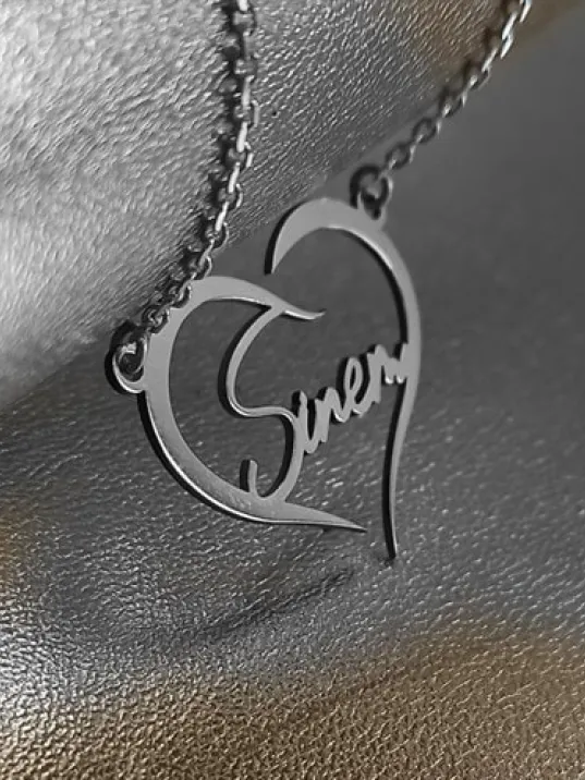 Kişiye Özel Kalp İçinde İmza İsim Yazılan Bayan Gümüş Kolye Zincir GKLGMSISIMY