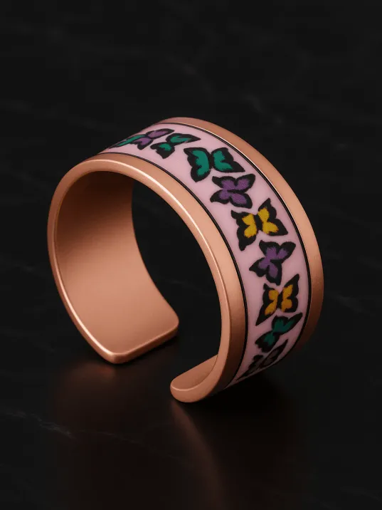 Kadın Bakır Bileklik Yüzük Set - Butterfly Model Özel Baskı Metal Kutu Ve Kuvars Taşı