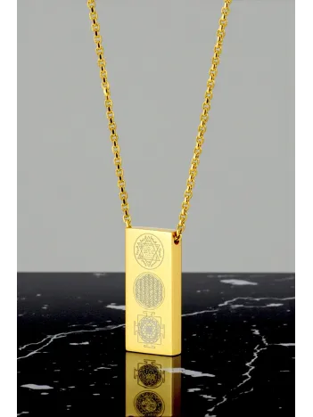 YantraX Zarif Çelik Kadın Kolye Sayı Sekansları ve Sri Yantra ve Kubera Yantra Sembolü Paslanmaz