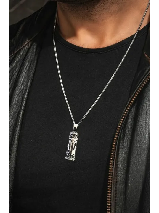 Erkek Gümüş Cevşen Kolye - Meryem Ana Eli Motifli Gümüş Cevşen Erkek Gümüş Kolye