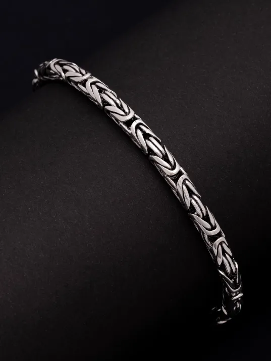 Erkek Gümüş Bileklik - 5.2 mm Özel Kilit Tasarımlı Yuvarlak Kesim Kral Model Gümüş Bileklik