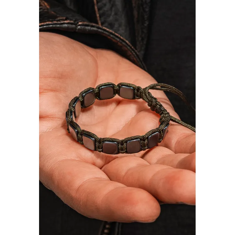 Erkek Kadın Doğal Taş Bileklik - Siyah Hematit Doğal Taşlı Yeşil Makrome Model 2 Unisex Bileklik Erkek Kadın Doğal Taş Bileklik - Siyah Hematit Doğal Taşlı Yeşil Makrome Model 2 Unisex Bileklik