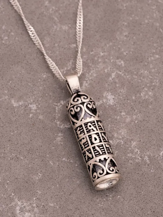 Gümüş Ebced Motifli Muska Cevşen Kolye