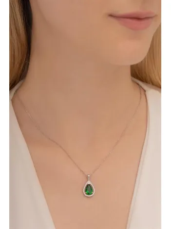 Gümüş Bayan Zümrüt Taşlı Kolye