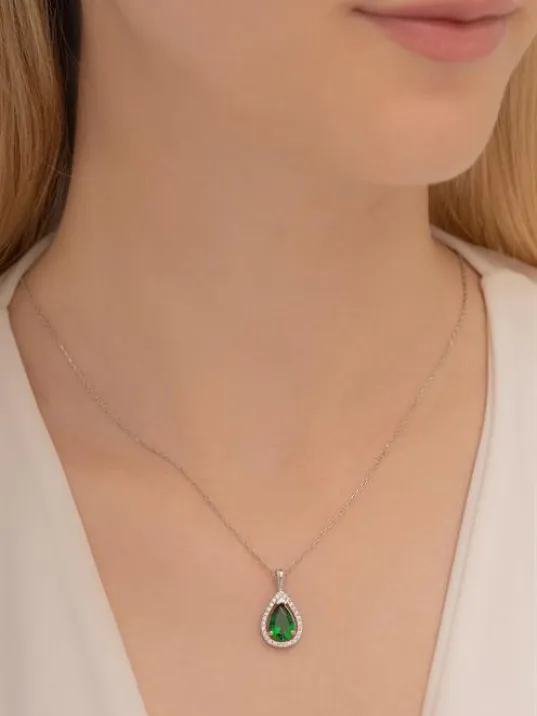Gümüş Bayan Zümrüt Taşlı Kolye