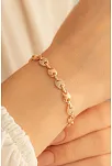 Kadın Gümüş Bileklik - Rose Altın Kaplama Zirkon Taşlı Gemici Model Gümüş Bileklik