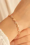 Kadın Gümüş Bileklik - Rose Altın Kaplama Zirkon Taşlı Gemici Model Gümüş Bileklik