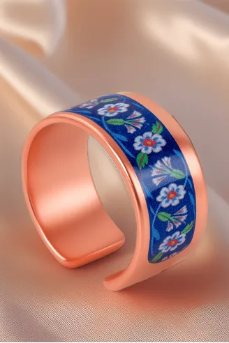 Kadın Bakır Yüzük - Sunflower Model Özel Baskı Metal Kutu Ve Kuvars Taşı