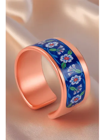 Kadın Bakır Yüzük - Sunflower Model Özel Baskı Metal Kutu Ve Kuvars Taşı