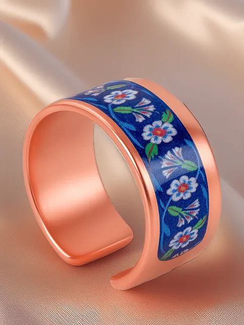 Kadın Bakır Yüzük - Sunflower Model Özel Baskı Metal Kutu Ve Kuvars Taşı