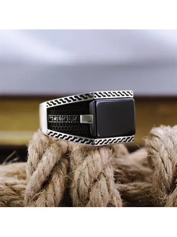 Siyah Oniks Taşlı Simetrik Model Özel Seri Erkek Gümüş Yüzük