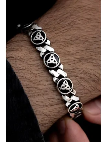 Erkek Gümüş Bileklik - Teşkilat-ı Mahsusa Motifli Yuvarlak Model Gümüş Bileklik