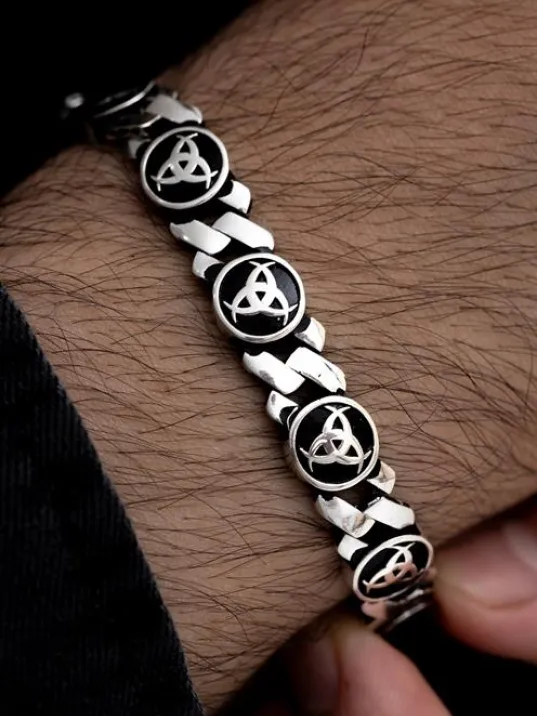 Erkek Gümüş Bileklik - Teşkilat-ı Mahsusa Motifli Yuvarlak Model Gümüş Bileklik