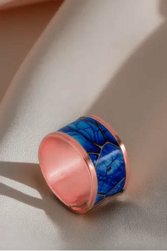 Kadın Bakır Yüzük - Ocean Model Özel Baskı Metal Kutu Ve Kuvars Taşı