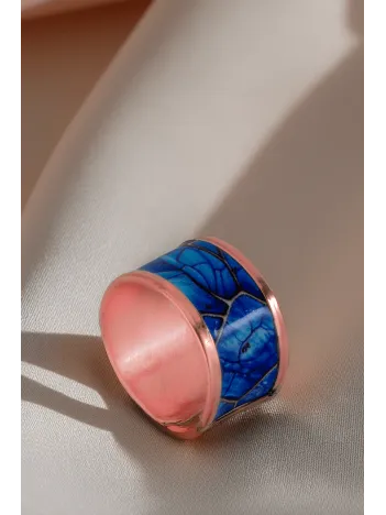 Kadın Bakır Yüzük - Ocean Model Özel Baskı Metal Kutu Ve Kuvars Taşı