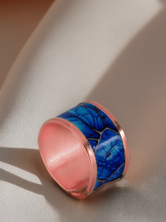 Kadın Bakır Yüzük - Ocean Model Özel Baskı Metal Kutu Ve Kuvars Taşı