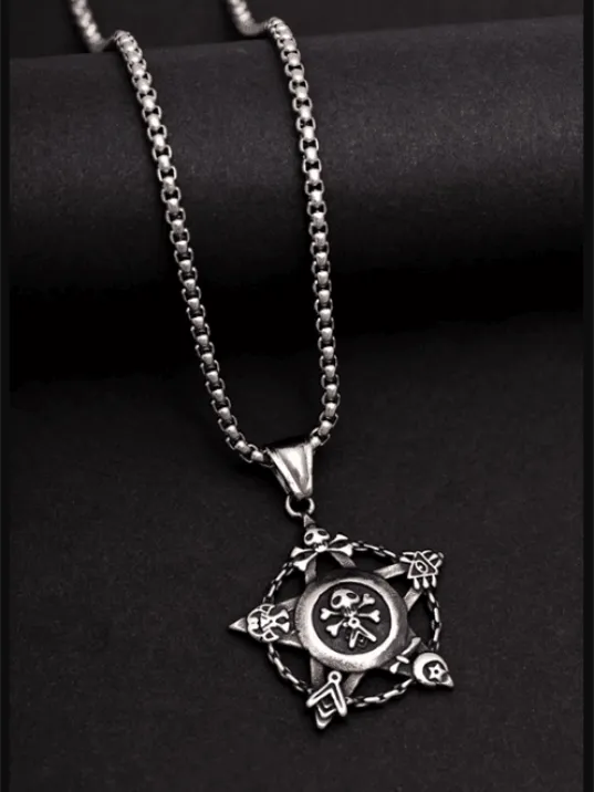 Erkek Kolye - Yıldız Ve Kuru Kafa Model Erkek Çelik Kolye - 316 L Paslanmaz Çelik Kolye Erkek Kolye - Yıldız Ve Kuru Kafa Model Erkek Çelik Kolye - 316 L Paslanmaz Çelik Kolye