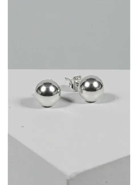 Kadın Gümüş Küpe - 8 mm 925 Ayar Gümüş Top Küpe