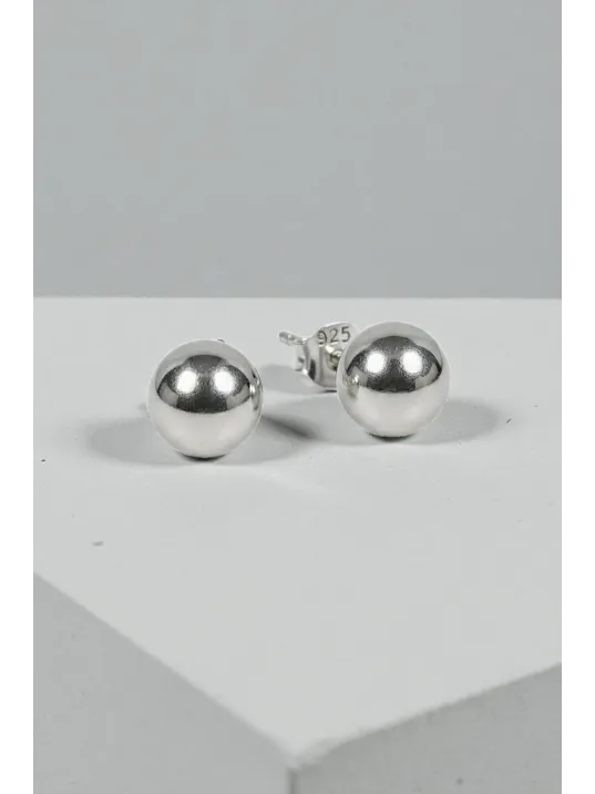 Kadın Gümüş Küpe - 8 mm 925 Ayar Gümüş Top Küpe