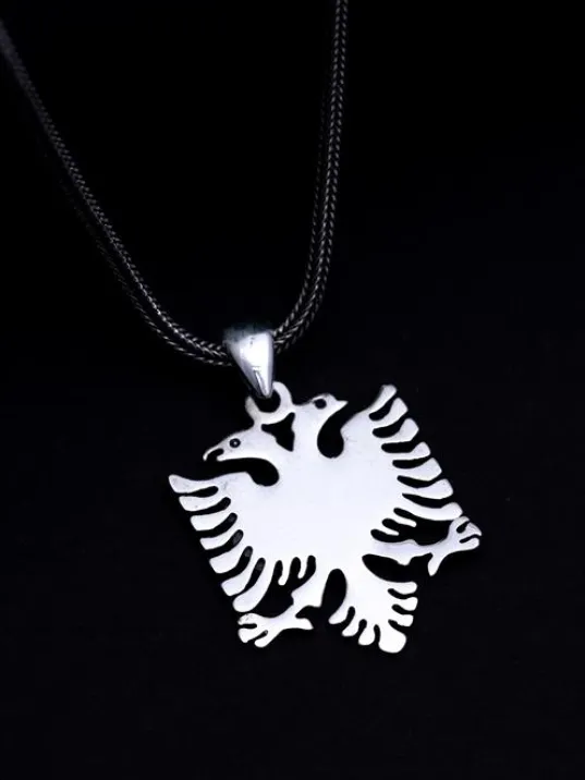 Arnavut Bayrağı Figürlü Erkek Bayan Gümüş Kolye