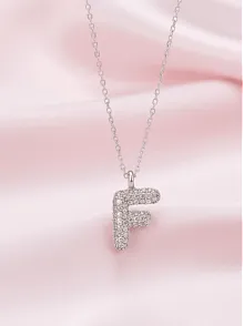 Kadın Gümüş Kolye - 925 Ayar Zirkon Taşlı Balon F Harfi Bayan Kolye