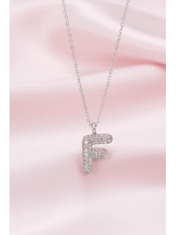 Kadın Gümüş Kolye - 925 Ayar Zirkon Taşlı Balon F Harfi Bayan Kolye
