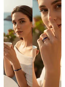 Kadın Bakır Bileklik Yüzük Set - Laura Model Özel Baskı Metal Kutu Ve Kuvars Taşı