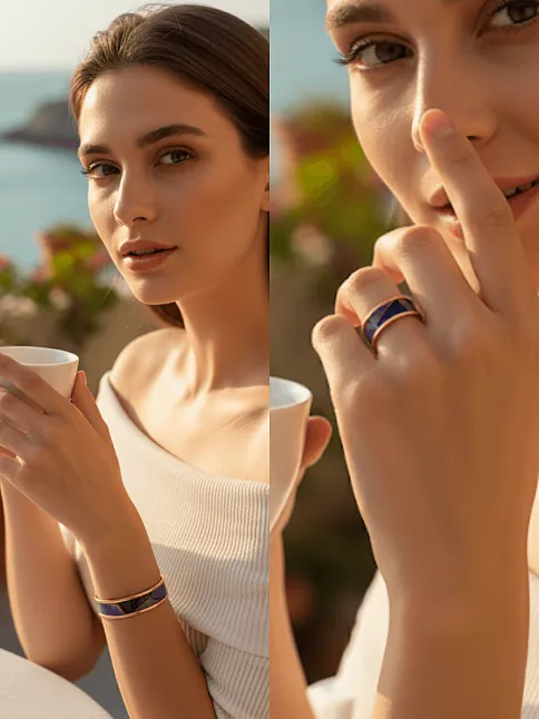 Kadın Bakır Bileklik Yüzük Set - Laura Model Özel Baskı Metal Kutu Ve Kuvars Taşı