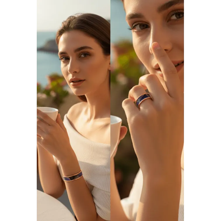 Kadın Bakır Bileklik Yüzük Set - Laura Model Özel Baskı Metal Kutu Ve Kuvars Taşı Kadın Bakır Bileklik Yüzük Set - Laura Model Özel Baskı Metal Kutu Ve Kuvars Taşı