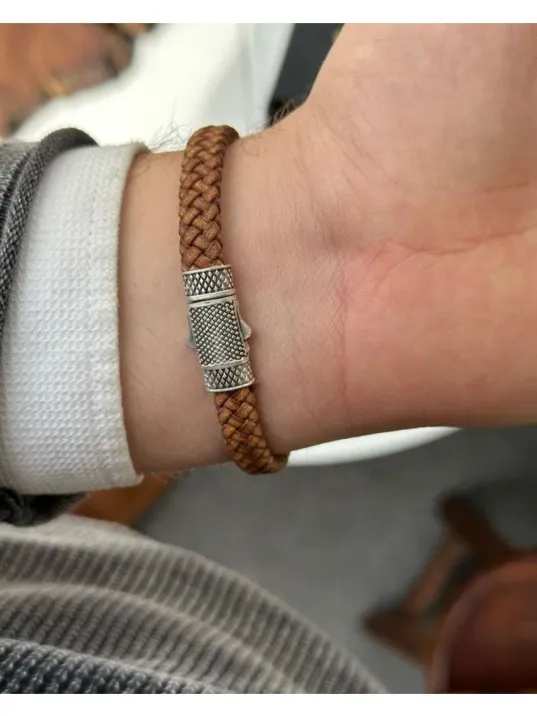 Erkek Bileklik - Deri Erkek Bileklik - Taşlı Erkek Bileklik - Taşlı Şerit Model-Kahverengi