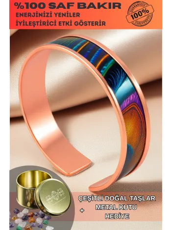 Kadın Bakır Bileklik - Galassia Model Özel Baskı Metal Kutu Ve Doğal Taşlar
