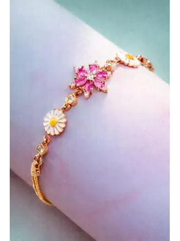 Altın Kaplama Nergis Çiçeği Zirkon Taşlı Gümüş Bileklik-Mor