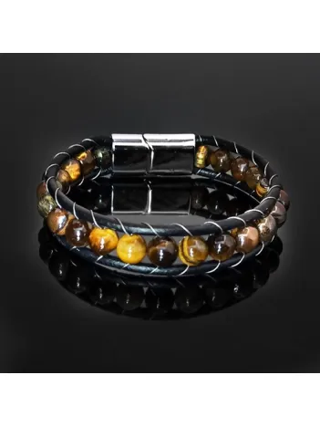 Doğal Taşlı Kaplan Gözü Çift Deri Bileklik DBLZKPNLGOZ-KHR Doğal Taşlı Kaplan Gözü Çift Deri Bileklik DBLZKPNLGOZ-KHR