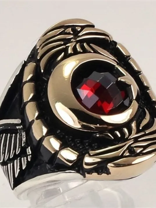 Çift Kartal Ve Ay Yıldızlı Erkek Gümüş Yüzük