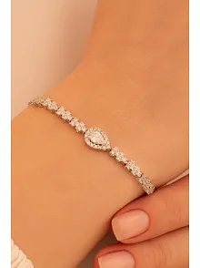 Kadın Gümüş Bileklik - Aylin Damla Model Zirkon Taşlı Kadın Bileklik