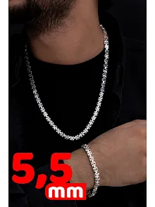 Erkek Gümüş Kolye Bileklik Set - Parlak Euro Kral Kolye Bileklik Gümüş Set