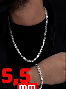 Erkek Gümüş Kolye Bileklik Set - Parlak Euro Kral Kolye Bileklik Gümüş Set