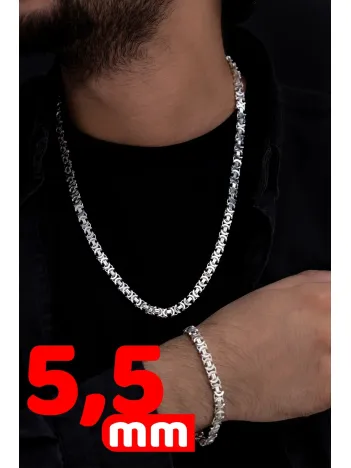 Erkek Gümüş Kolye Bileklik Set - Parlak Euro Kral Kolye Bileklik Gümüş Set