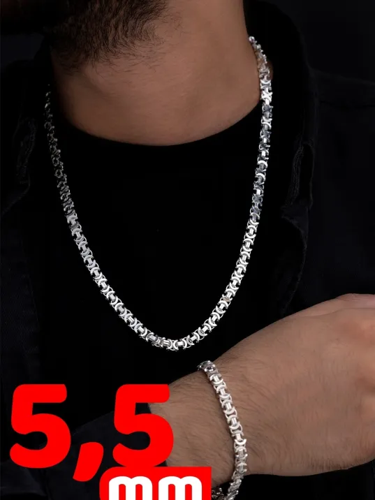 Erkek Gümüş Kolye Bileklik Set - Parlak Euro Kral Kolye Bileklik Gümüş Set Erkek Gümüş Kolye Bileklik Set - Parlak Euro Kral Kolye Bileklik Gümüş Set